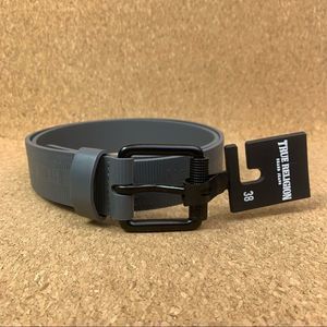 True Religion Van Men's Leather Embossed Logo Adjustable Gray Belt